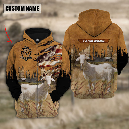 Uni Goat Custom Name US FLAG Pattern Hoodie