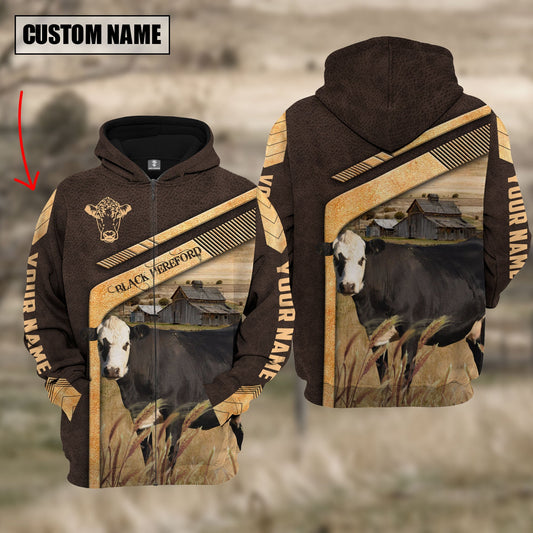 Uni Black Hereford On The Meadow Custom Name Hoodie