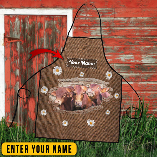 Uni Personalized Name Red Angus Happiness 3D Apron