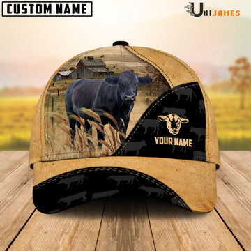 Uni Black Angus Cattle Black & Yellow Personalized Name Cap