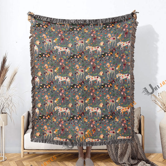 UniJames Horse Floral Pattern Woven Blanket