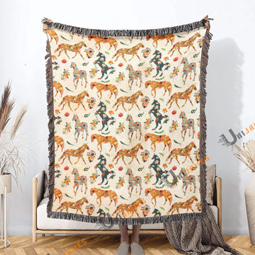 UniJames Horse Floral Yellow Pattern Woven Blanket