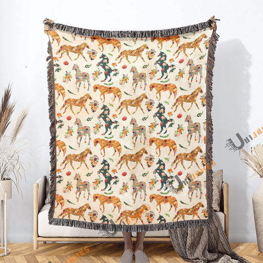 UniJames Horse Floral Yellow Pattern Woven Blanket