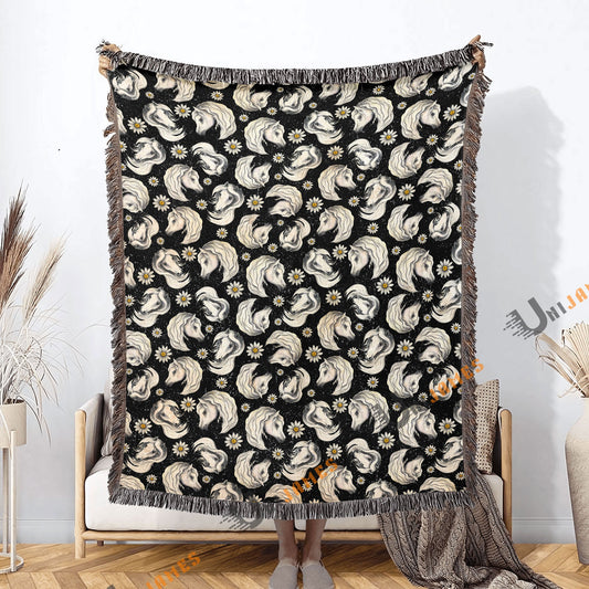 UniJames Horse Flower Pattern Black Woven Blanket