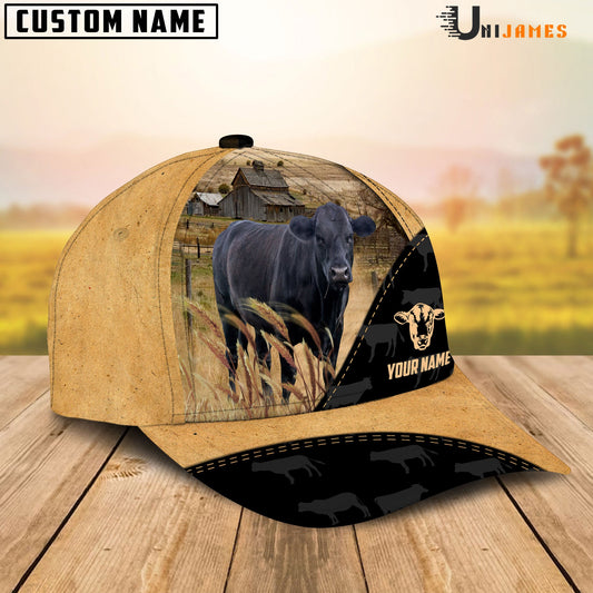 Uni Black Angus Cattle Black & Yellow Personalized Name Cap