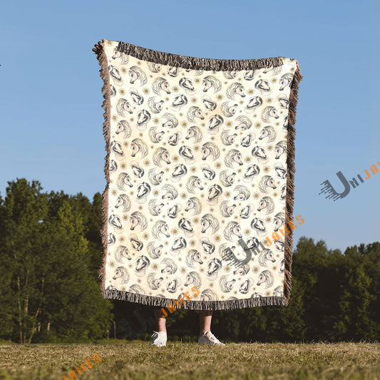 UniJames Horse Flower Pattern Woven Blanket