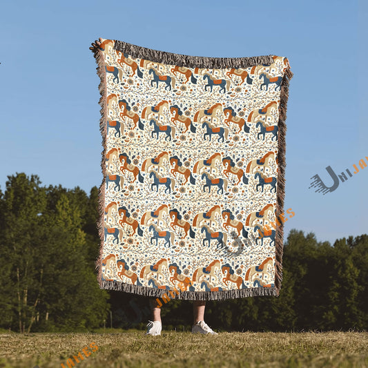 UniJames Horse Blossom Pattern Woven Blanket