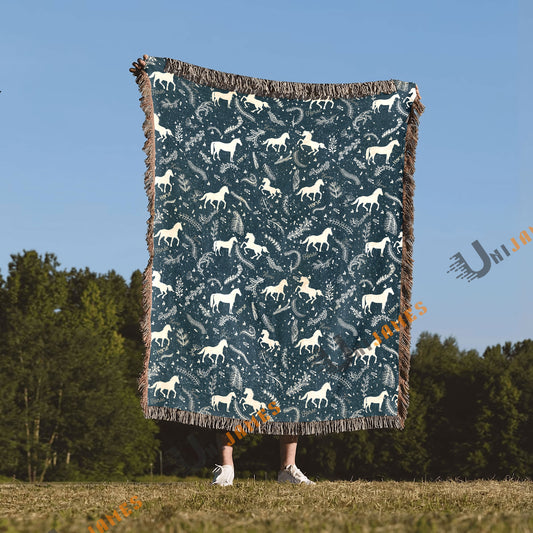 UniJames Horse Navy Blue Pattern Woven Blanket