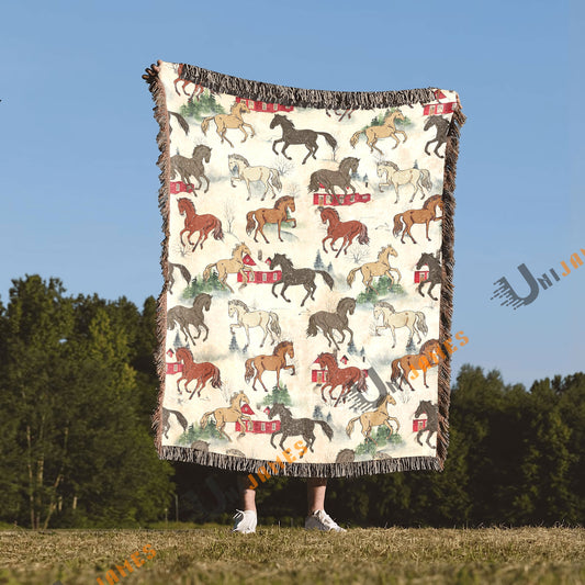 UniJames Horse Farm Pattern Woven Blanket