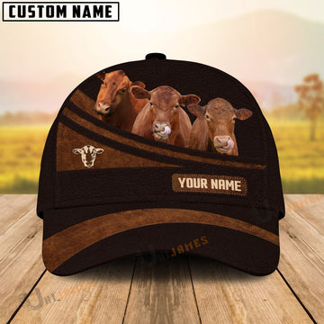 Uni Red Angus Farm Leather Pattern Customized Name Cap