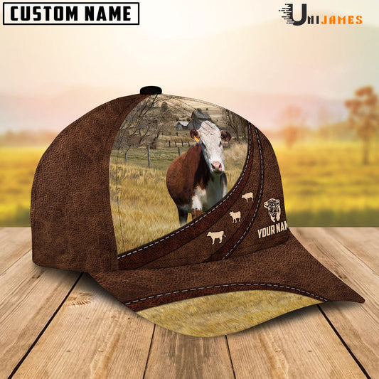 Uni Hereford Amazing Farm Leather Pattern Customized Name Cap