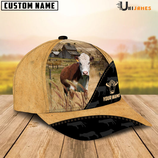 Uni Hereford Cattle Black & Yellow Personalized Name Cap