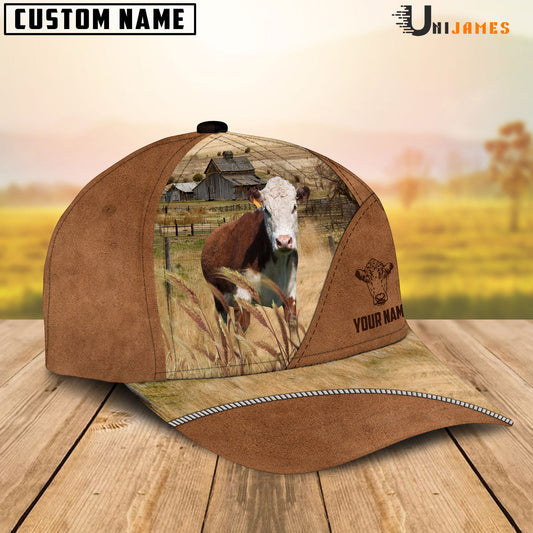Uni Hereford Cattle Personalized Name Brown Farm Cap