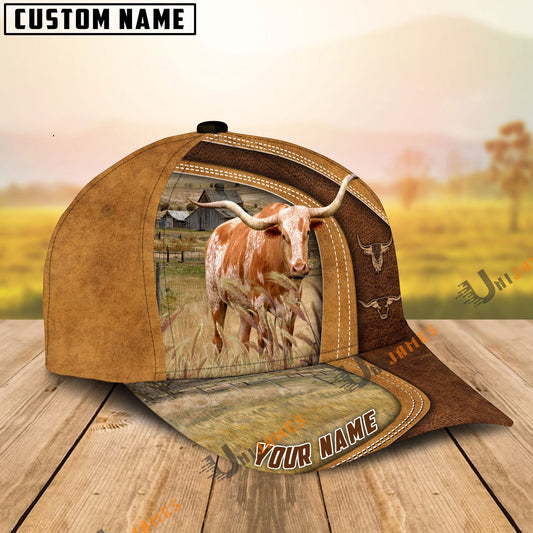 Uni Texas Longhorn Ranch Lift Leather Pattern Customized Name Cap