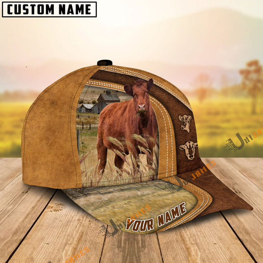 Uni Red Angus Ranch Lift Leather Pattern Customized Name Cap