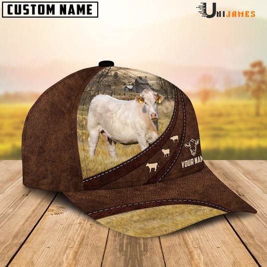 Uni Charolais Amazing Farm Leather Pattern Customized Name Cap