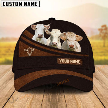 Uni Charolais Farm Leather Pattern Customized Name Cap