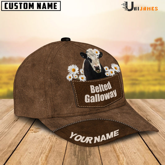 Uni Belted Galloway Daisy Flowers Brown Customized Name Cap