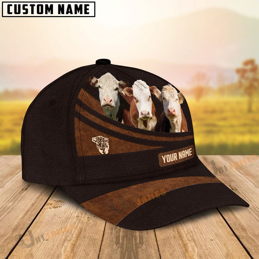 Uni Hereford Farm Leather Pattern Customized Name Cap