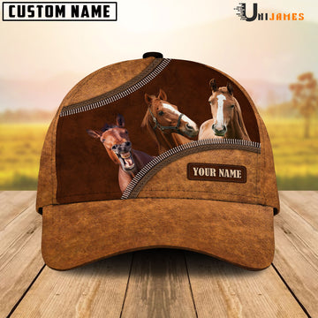 Uni Horse Happiness Leather Pattern Customized Name Cap