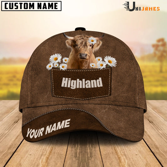 Uni Highland Daisy Flowers Brown Customized Name Cap