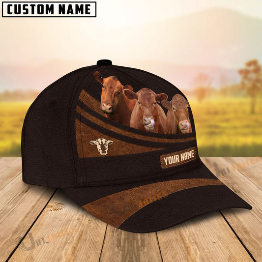 Uni Red Angus Farm Leather Pattern Customized Name Cap