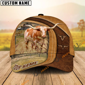 Uni Texas Longhorn Ranch Lift Leather Pattern Customized Name Cap