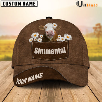 Uni Simmental Daisy Flowers Brown Customized Name Cap