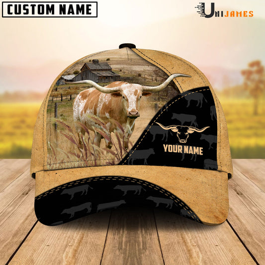 Uni TX Longhorn Cattle Black & Yellow Personalized Name Cap