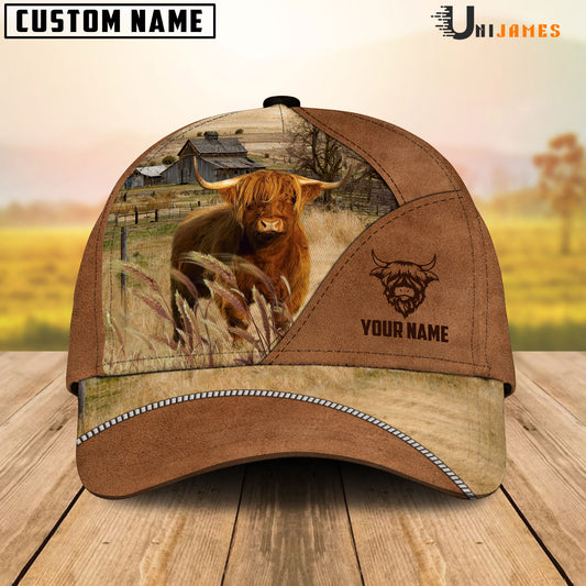 Uni Highland Cattle Personalized Name Brown Farm Cap