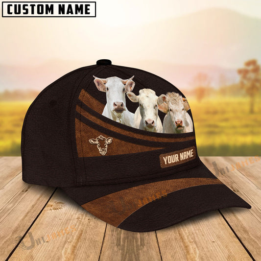 Uni Charolais Farm Leather Pattern Customized Name Cap