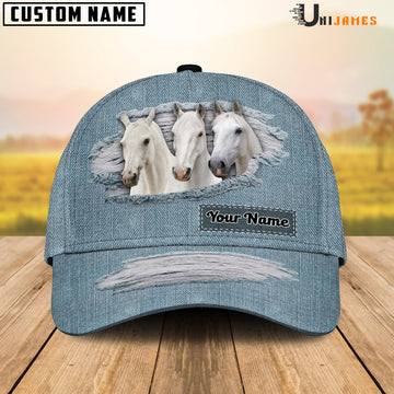 Uni White Horse Jeans Style Pattern Customized Name Cap