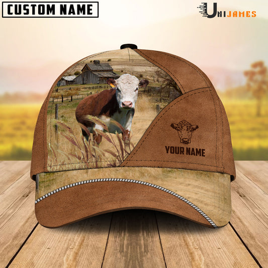 Uni Hereford Cattle Personalized Name Brown Farm Cap