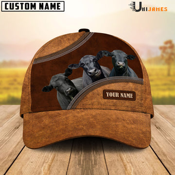 Uni Black Angus Happiness Leather Pattern Customized Name Cap