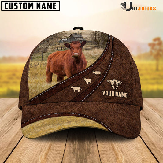 Uni Red Angus Amazing Farm Leather Pattern Customized Name Cap