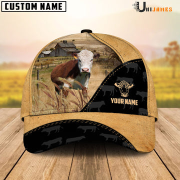 Uni Hereford Cattle Black & Yellow Personalized Name Cap