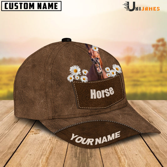 Uni Horse Daisy Flowers Brown Customized Name Cap