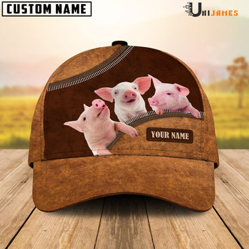 Uni Pig Happiness Leather Pattern Customized Name Cap