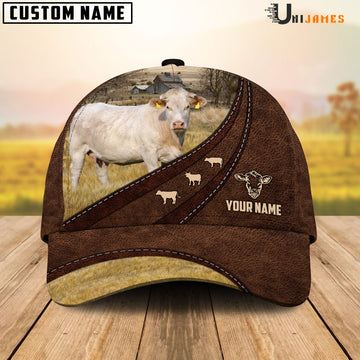 Uni Charolais Amazing Farm Leather Pattern Customized Name Cap