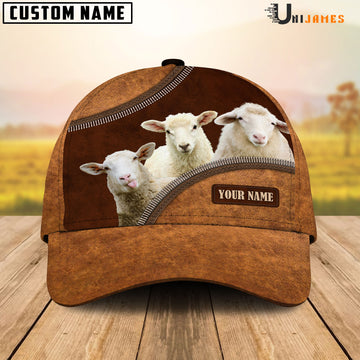 Uni Sheep Happiness Leather Pattern Customized Name Cap