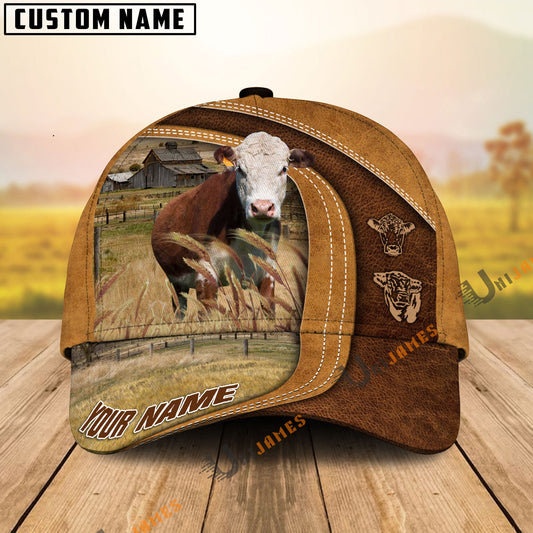 Uni Hereford Ranch Lift Leather Pattern Customized Name Cap