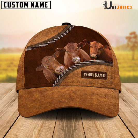 Uni Red Angus Happiness Leather Pattern Customized Name Cap
