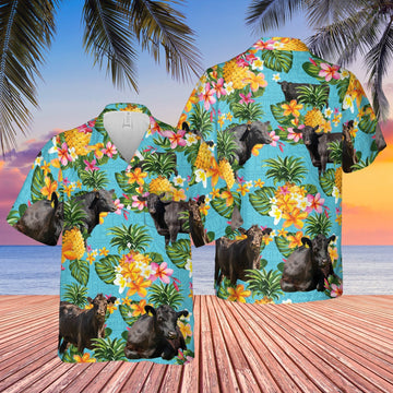 Uni Black Angus Pineapple Summer 2 Pockets 3D Hawaiian Shirt