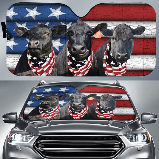 Uni Black Angus Cattles United States Flag All Over Printed 3D Sun Shade