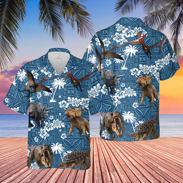 Unique Dinosaur Horse Blue Tribal Hawaiian Shirt