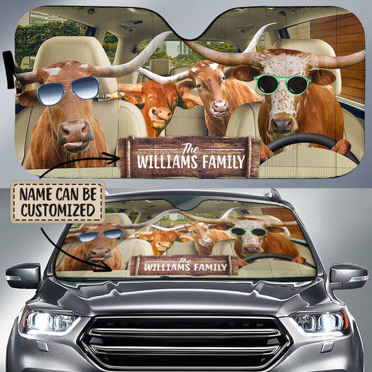 Uni Personalized Name TX Longhorn Car All Over Printed 3D Sun Shade