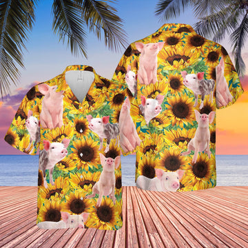 Unique Sunflower Pig All Printed 3D Hawaiian Shirt