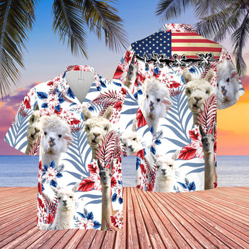 Unique Alpacas American Flag Flowers Hawaiian Shirt