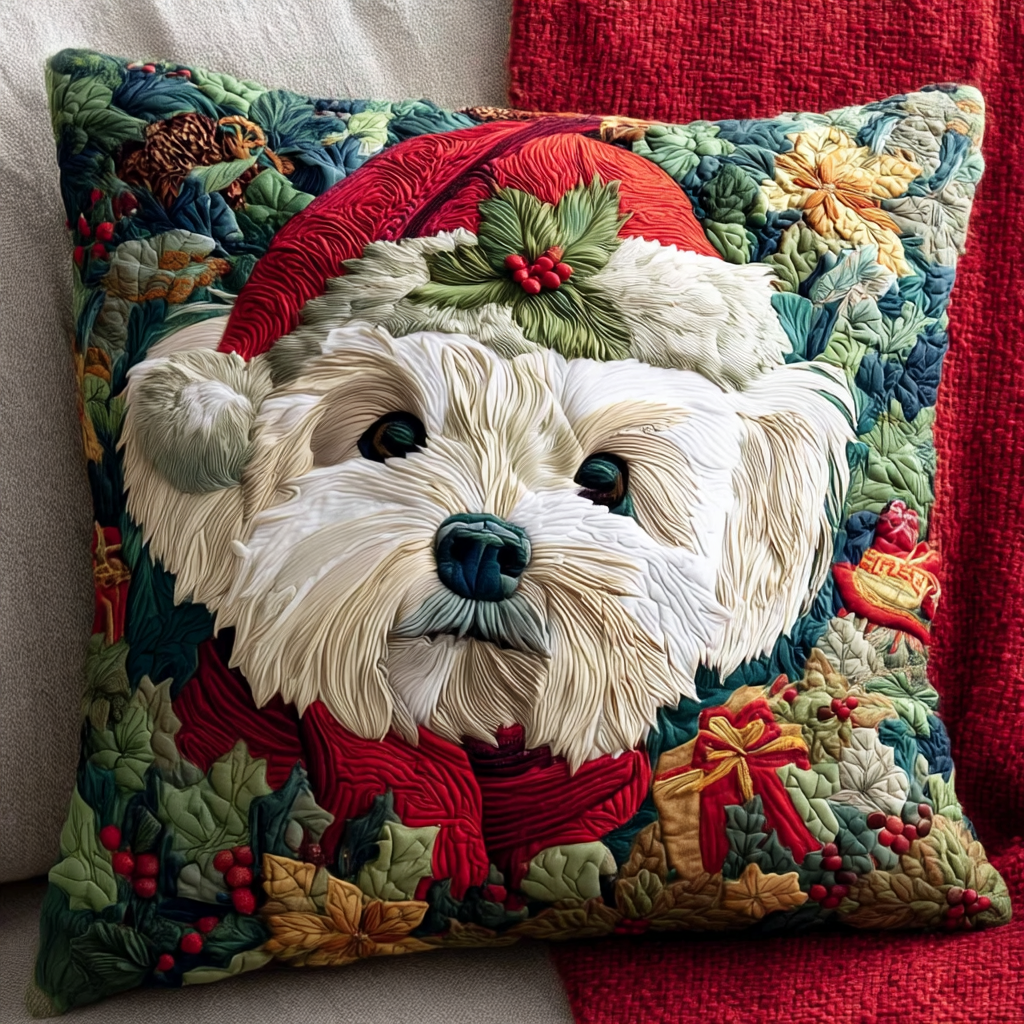 Santa Maltese Dog Quilted Pillow Case NCU0HH769
