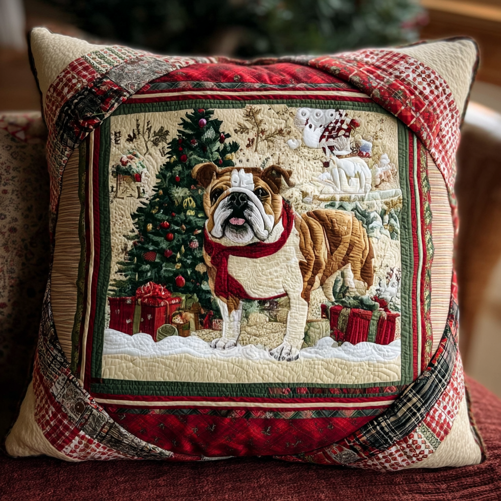 Winter Bulldog Quilted Pillow Case NCU0HH375